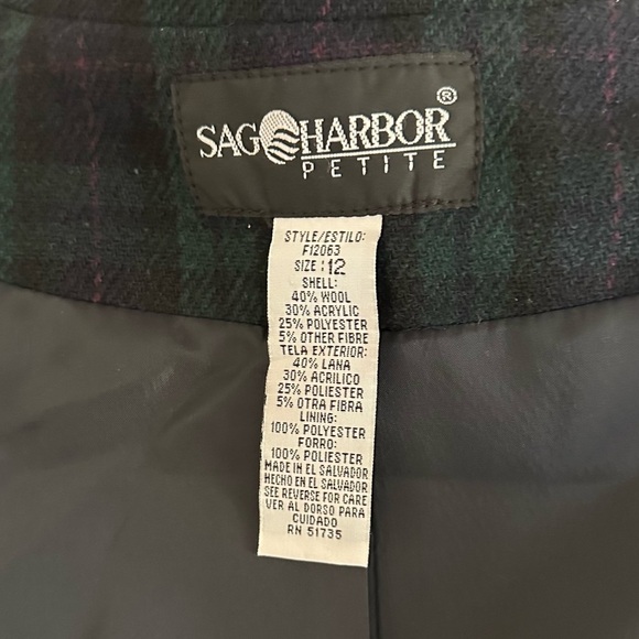 Vintage Sag Harbor Black Watch Plaid Blazer Wool Blend Jacket Petite Sz L Preppy - Picture 9 of 9